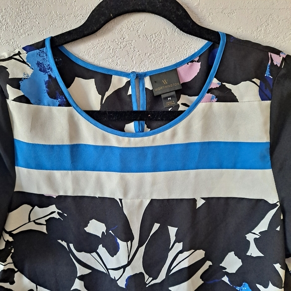 Worthington Blue and Black Sheer Floral Blouse - Picture 2 of 6